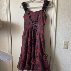 Orchid BGothic Red Floral Brocade Lace-Up Corset Dress Lace Straps and Tulle oom